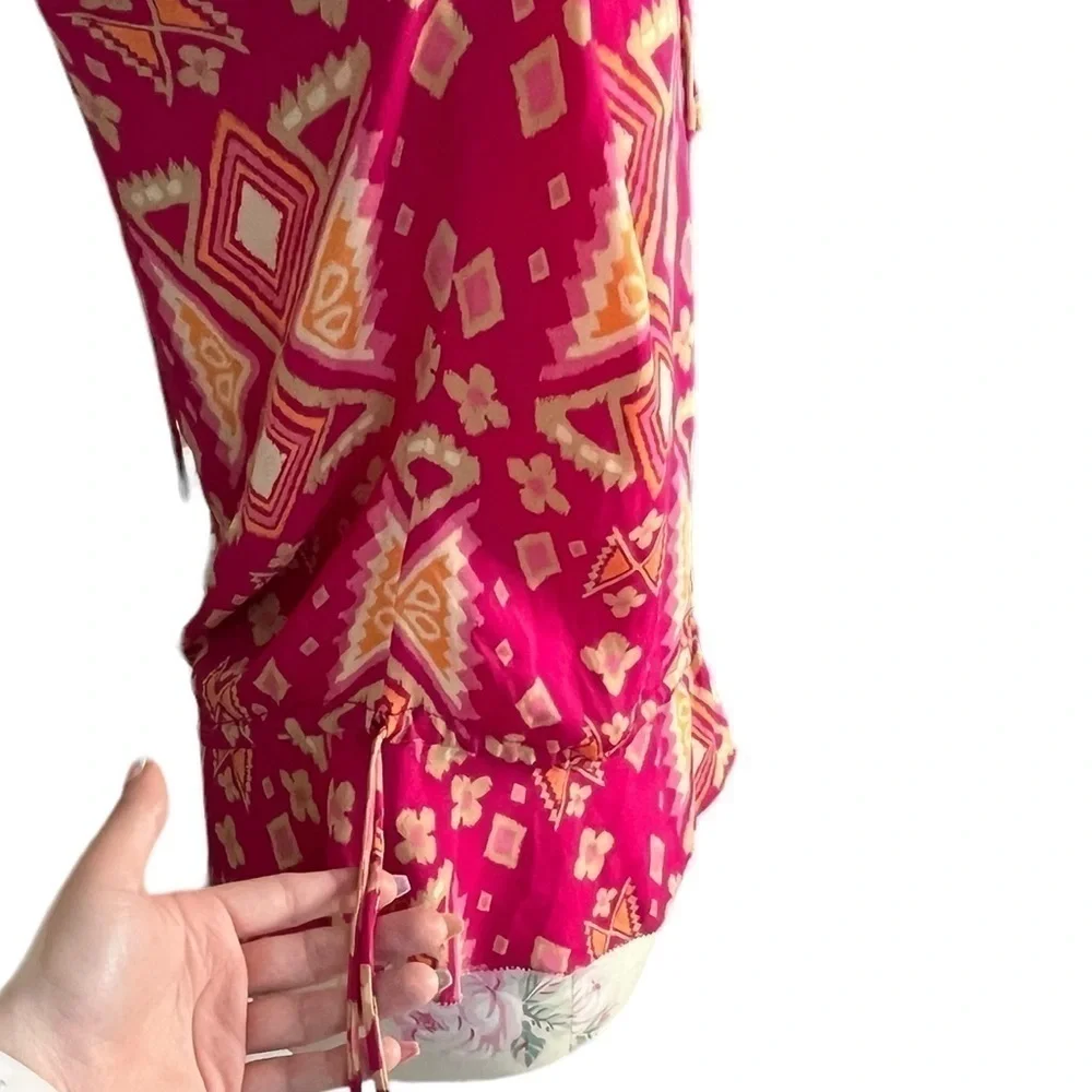 Tory Burch Geometric Silk Long Sleeve Blouse, Pink & Orange, Size 4